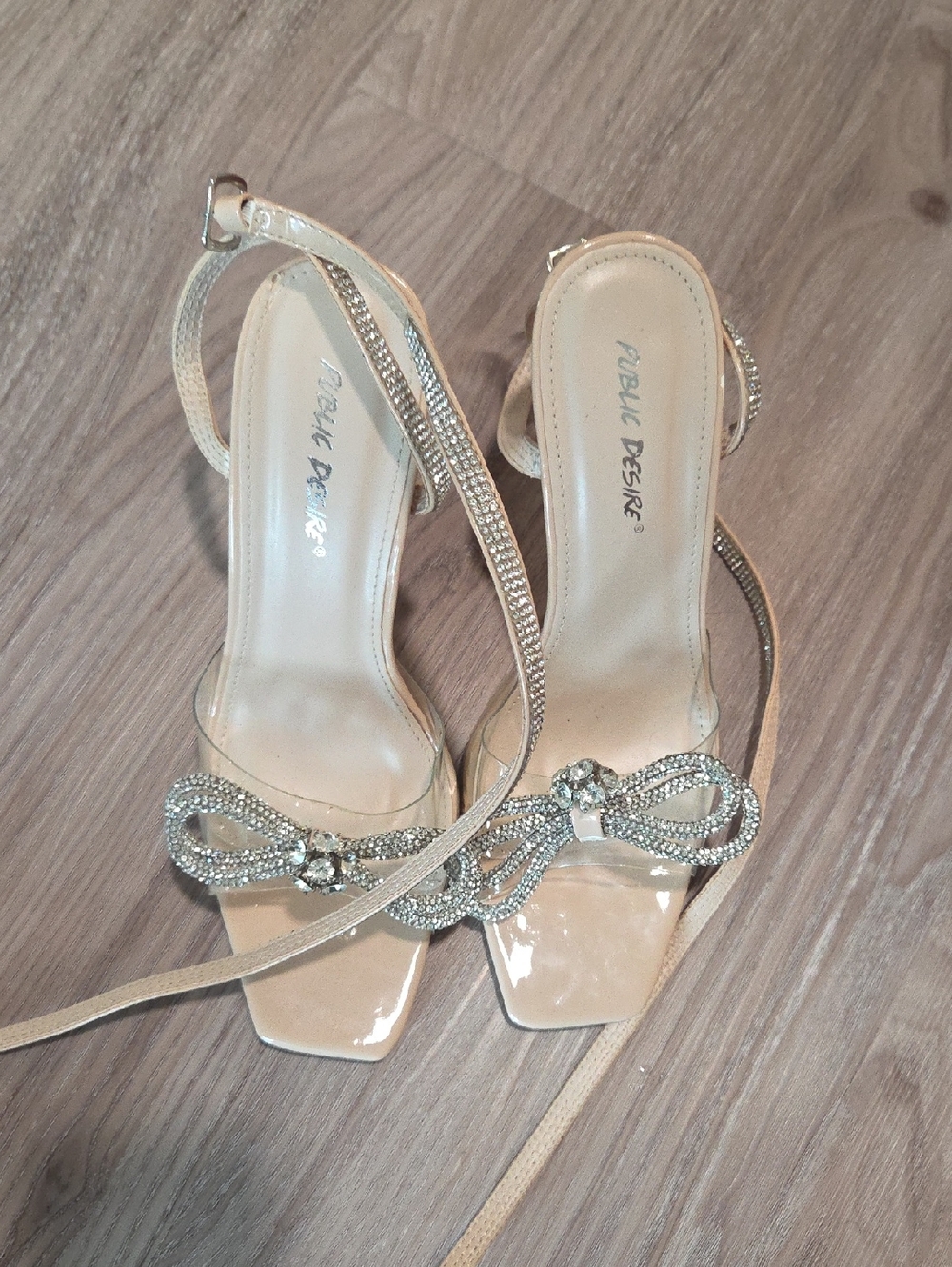 Public Desire Nude Patent Bow Embellished Slingback Heels